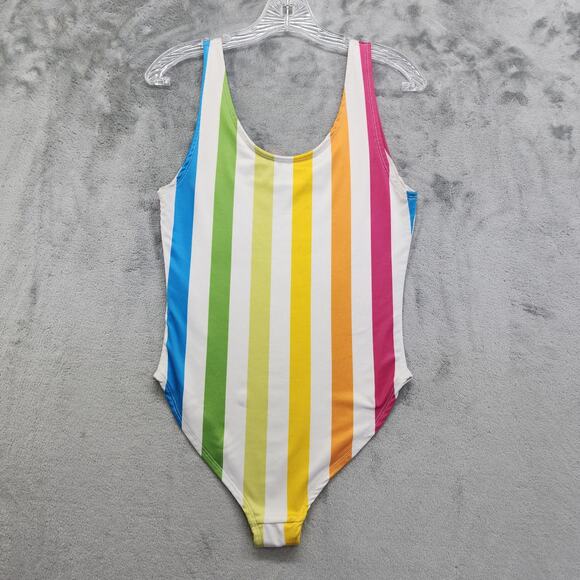 Polaroid Swimsuit Size M Multicolor Rainbow Striped Logo High Cut One Piece - Picture 3 of 11